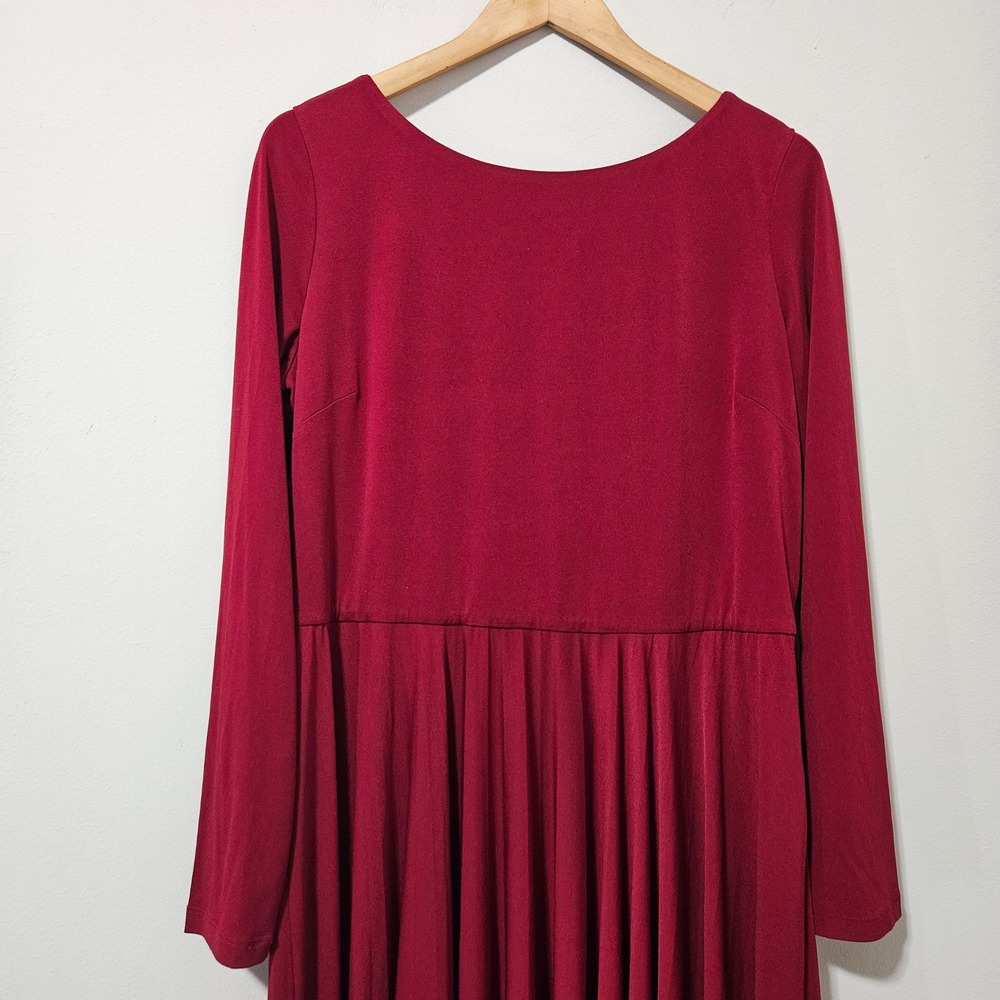 Coldwater Creek Burgundy Red Long Sleeve‎ Pleated Midi Dress Womens 14 - Picture 2 of 5